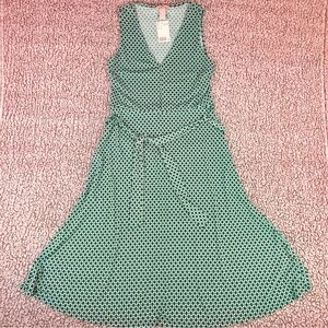 H&M Green Geometric Print Tie Belt Dress Sleeveless V-Neck Women’s Size M NWT